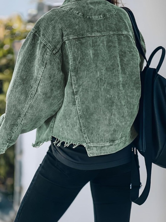 Jackets & Blazers - Green Corduroy Cropped Jacket